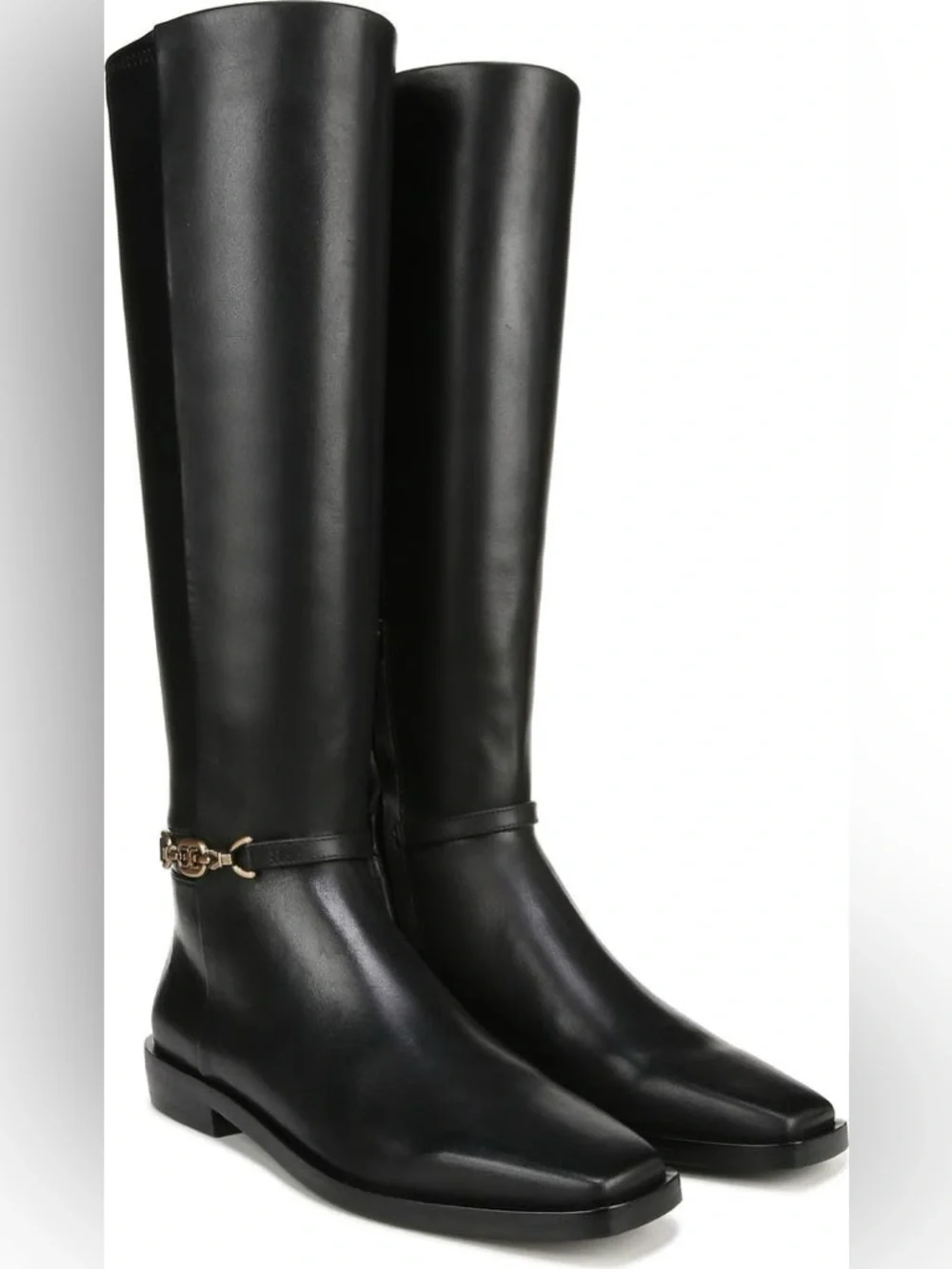 SAM EDELMAN $229 Clive Black Tall Leather Riding Boots Gold Accent Size 6.5 NEW - Picture 4 of 13
